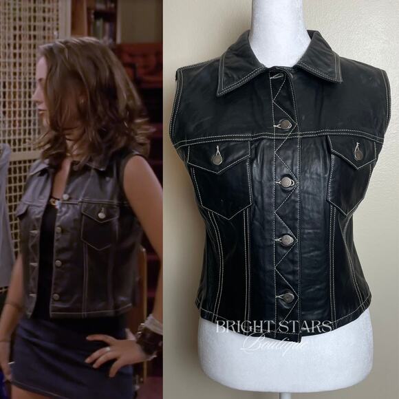 Rare Vintage Leather Wool Vest ASO Faith Lehane BtVS Womens Small Vintage 90s - Picture 1 of 15